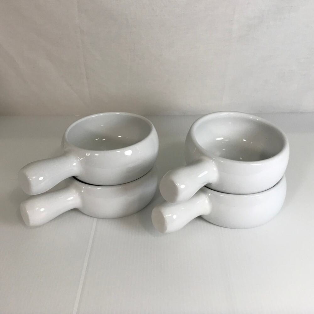 Pier 1 Imports Retro Cottage White Side Handle Ceramic Soup Bowl Set of 4